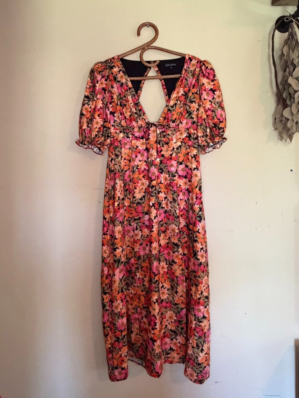 For Love & Lemons Laureen Floral Cutout Maxi Dress Open Back Size L